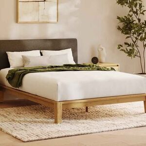Nectar, Gray Linen Upholstered Headboard, and Bamboo Platform Bed Frame Twin XL